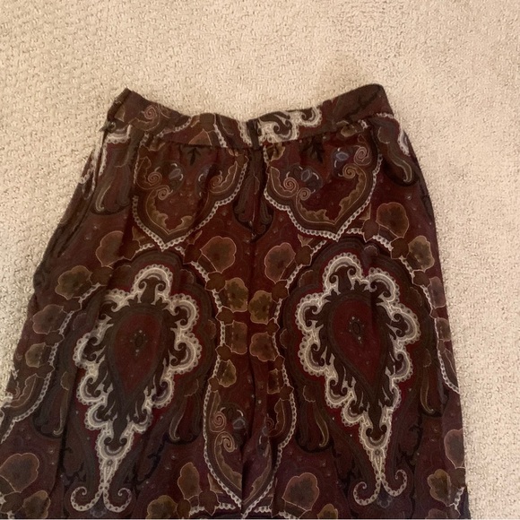 ANN TAYLOR Wide Leg Loose Pants - Paisley Maroon Brown Navy Trousers - Elastic - Picture 8 of 10